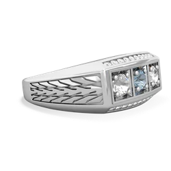 Aquamarine Three Stone Tire Tread Men's 14K White Gold ring R0520