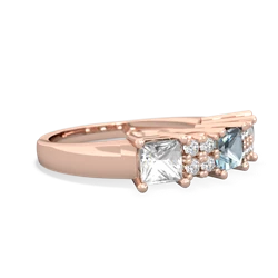 Aquamarine Three Stone Diamond Cluster 14K Rose Gold ring R2592