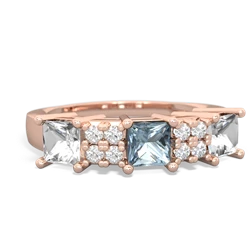 Aquamarine Three Stone Diamond Cluster 14K Rose Gold ring R2592