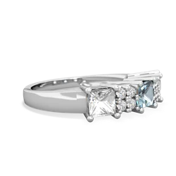 Aquamarine Three Stone Diamond Cluster 14K White Gold ring R2592