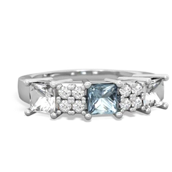 Aquamarine Three Stone Diamond Cluster 14K White Gold ring R2592