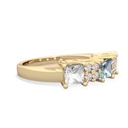 Aquamarine Three Stone Diamond Cluster 14K Yellow Gold ring R2592