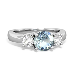 Aquamarine Three Stone Round Trellis 14K White Gold ring R4018