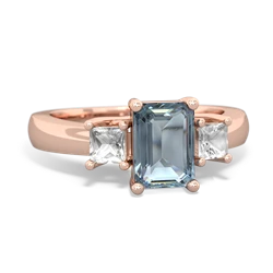 Aquamarine Three Stone Emerald-Cut Trellis 14K Rose Gold ring R4021