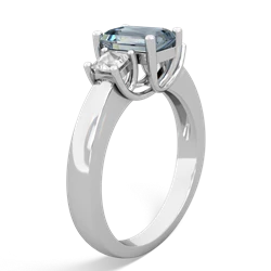 Aquamarine Three Stone Emerald-Cut Trellis 14K White Gold ring R4021