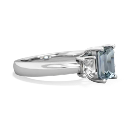 Aquamarine Three Stone Emerald-Cut Trellis 14K White Gold ring R4021