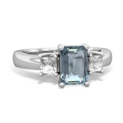 Aquamarine Three Stone Emerald-Cut Trellis 14K White Gold ring R4021