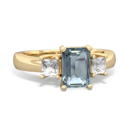 Aquamarine Three Stone Emerald-Cut Trellis 14K Yellow Gold ring R4021