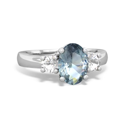 Aquamarine Three Stone Oval Trellis 14K White Gold ring R4024