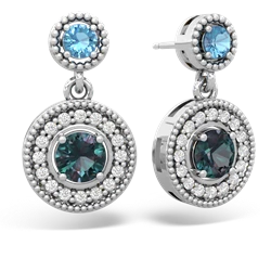 Blue Topaz Halo Dangle 14K White Gold earrings E5319