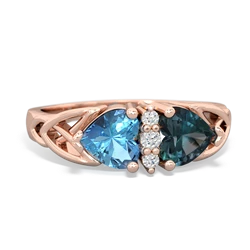 Blue Topaz Celtic Knot Double Heart 14K Rose Gold ring R5040