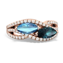 Blue Topaz Diamond Rivers 14K Rose Gold ring R3070