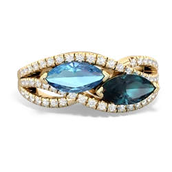 Blue Topaz Diamond Rivers 14K Yellow Gold ring R3070