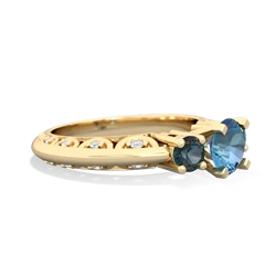 Blue Topaz Art Deco Eternal Embrace Engagement 14K Yellow Gold ring C2003