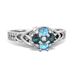 Blue Topaz Celtic Knot Cluster Engagement 14K White Gold ring R26443RD