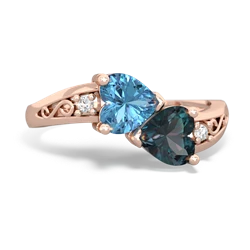 Blue Topaz Snuggling Hearts 14K Rose Gold ring R2178