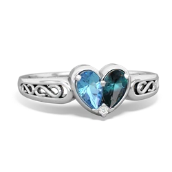 Blue Topaz Filligree 'One Heart' 14K White Gold ring R5070