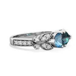 Blue Topaz Diamond Butterflies 14K White Gold ring R5601