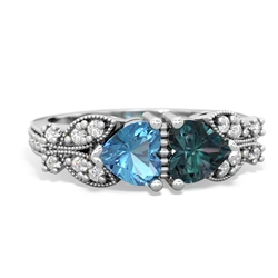 Blue Topaz Diamond Butterflies 14K White Gold ring R5601