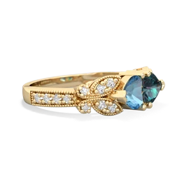 Blue Topaz Diamond Butterflies 14K Yellow Gold ring R5601