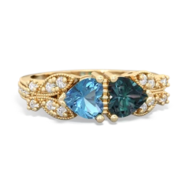 Blue Topaz Diamond Butterflies 14K Yellow Gold ring R5601