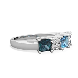 Blue Topaz Three Stone Diamond Cluster 14K White Gold ring R2592