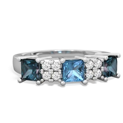 Blue Topaz Three Stone Diamond Cluster 14K White Gold ring R2592