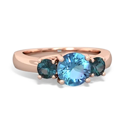 Blue Topaz Three Stone Round Trellis 14K Rose Gold ring R4018