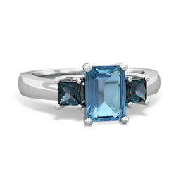 Blue Topaz Three Stone Emerald-Cut Trellis 14K White Gold ring R4021