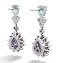 Blue Topaz Halo Pear Dangle 14K White Gold earrings E1882