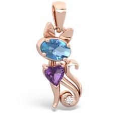 Blue Topaz Kitten 14K Rose Gold pendant P5780