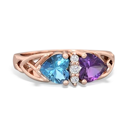 Blue Topaz Celtic Knot Double Heart 14K Rose Gold ring R5040