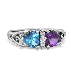 Blue Topaz Celtic Knot Double Heart 14K White Gold ring R5040