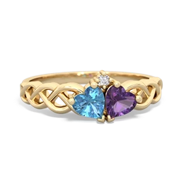 Blue Topaz Heart To Heart Braid 14K Yellow Gold ring R5870