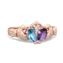 Blue Topaz 'Our Heart' Claddagh 14K Rose Gold ring R2388