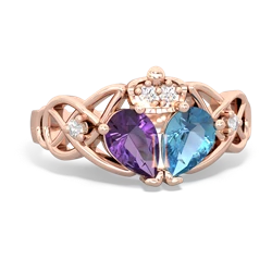 Blue Topaz 'One Heart' Celtic Knot Claddagh 14K Rose Gold ring R5322