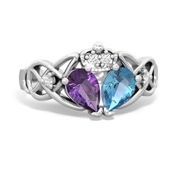 Blue Topaz 'One Heart' Celtic Knot Claddagh 14K White Gold ring R5322