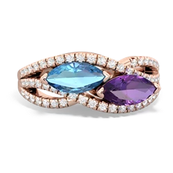 Blue Topaz Diamond Rivers 14K Rose Gold ring R3070