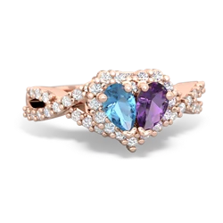 Blue Topaz Diamond Twist 'One Heart' 14K Rose Gold ring R2640HRT