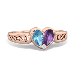 Blue Topaz Filligree 'One Heart' 14K Rose Gold ring R5070