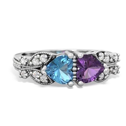 Blue Topaz Diamond Butterflies 14K White Gold ring R5601