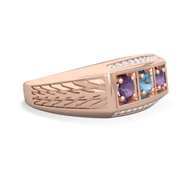 Blue Topaz Three Stone Tire Tread Men's 14K Rose Gold ring R0520