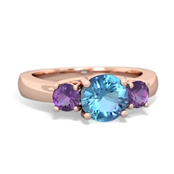 Blue Topaz Three Stone Round Trellis 14K Rose Gold ring R4018