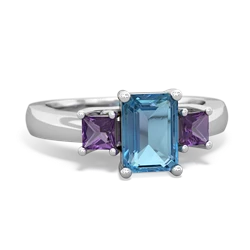 Blue Topaz Three Stone Emerald-Cut Trellis 14K White Gold ring R4021