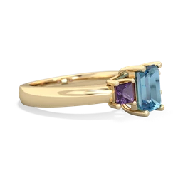 Blue Topaz Three Stone Emerald-Cut Trellis 14K Yellow Gold ring R4021