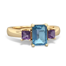 Blue Topaz Three Stone Emerald-Cut Trellis 14K Yellow Gold ring R4021