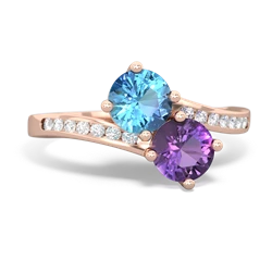 Blue Topaz Channel Set Two Stone 14K Rose Gold ring R5303