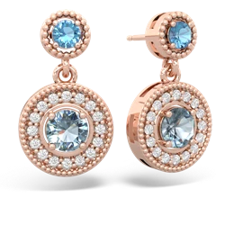 Blue Topaz Halo Dangle 14K Rose Gold earrings E5319