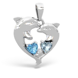 Blue Topaz Dolphin Heart 14K White Gold pendant P5820