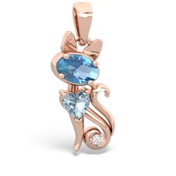 Blue Topaz Kitten 14K Rose Gold pendant P5780